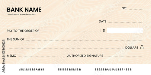 Blank bank check, checkbook cheque template or money payment paper voucher, vector mockup. Business or personal account cash pay cheque certificate or paycheck coupon from checkbook
