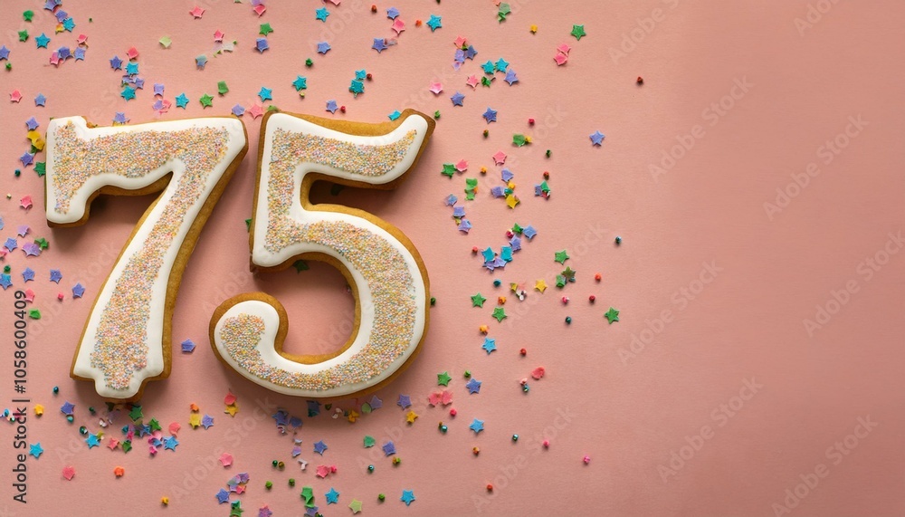 Decorated cookie, number 75, image for birthday or anniversary celebration Decorated cookie, number 75, image for birthday or anniversary celebration