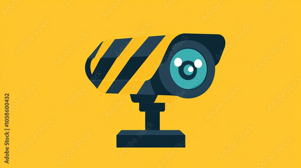 Security camera icon showing video surveillance in a yellow warning box for safety and monitoring. Security camera icon showing video surveillance in a yellow warning box for safety and monitoring.