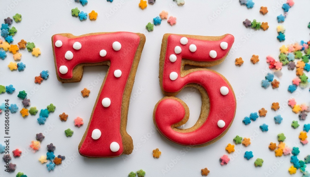 Decorated cookie, number 75, image for birthday or anniversary celebration Decorated cookie, number 75, image for birthday or anniversary celebration