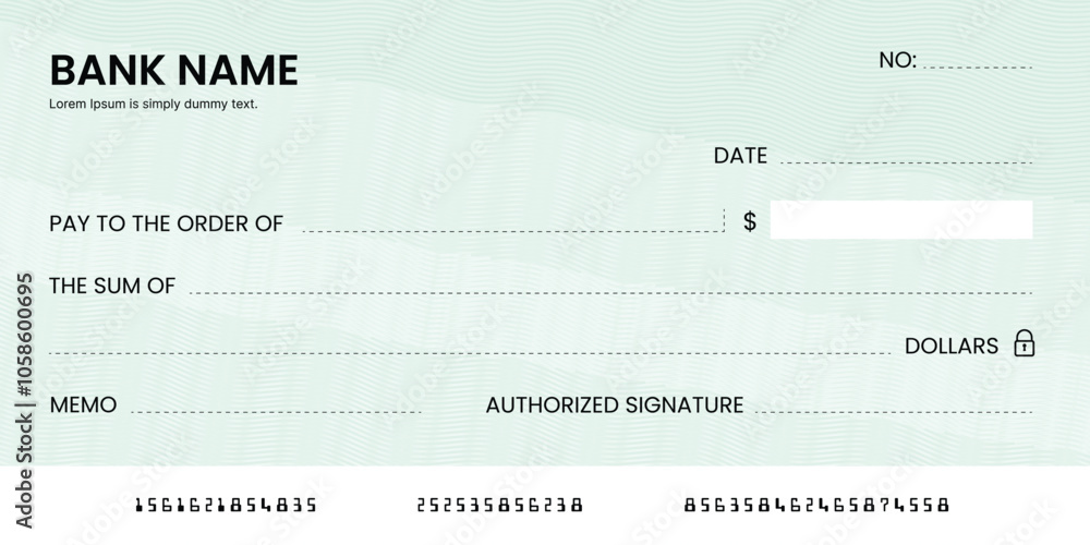 Blank bank check, checkbook cheque template or money payment paper voucher, vector mockup. Business or personal account cash pay cheque certificate or paycheck coupon from checkbook Blank bank check, checkbook cheque template or money payment paper voucher, vector mockup. Business or personal account cash pay cheque certificate or paycheck coupon from checkbook