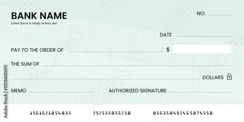 Blank bank check, checkbook cheque template or money payment paper voucher, vector mockup. Business or personal account cash pay cheque certificate or paycheck coupon from checkbook