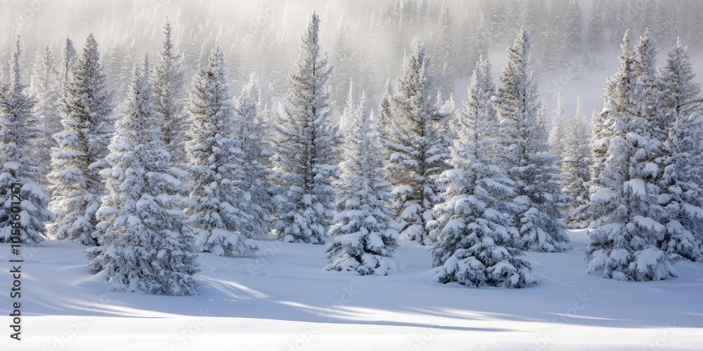 A fresh layer of snow blankets the evergreen trees, creating a picturesque scene with the trees covered in a beautiful white coating of snow. A fresh layer of snow blankets the evergreen trees, creating a picturesque scene with the trees covered in a beautiful white coating of snow.