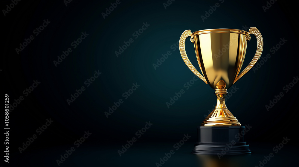 Golden trophy on dark background with copy space