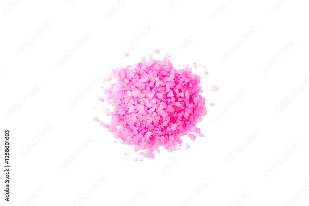 Sea salt for bath with rose aroma isolated on white background. Pink sea salt. Spa treatments. Natural salt with herbs and essential oils. skincare concept. Sea salt for bath with rose aroma isolated on white background. Pink sea salt. Spa treatments. Natural salt with herbs and essential oils. skincare concept.