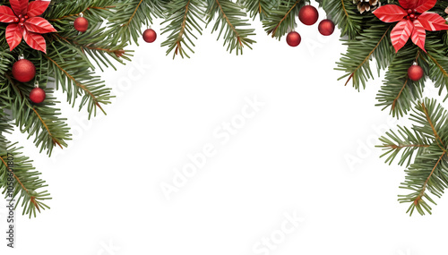 Christmas tree branches border garland on transparent background