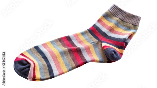 Colorful striped sock on a white isolate background.