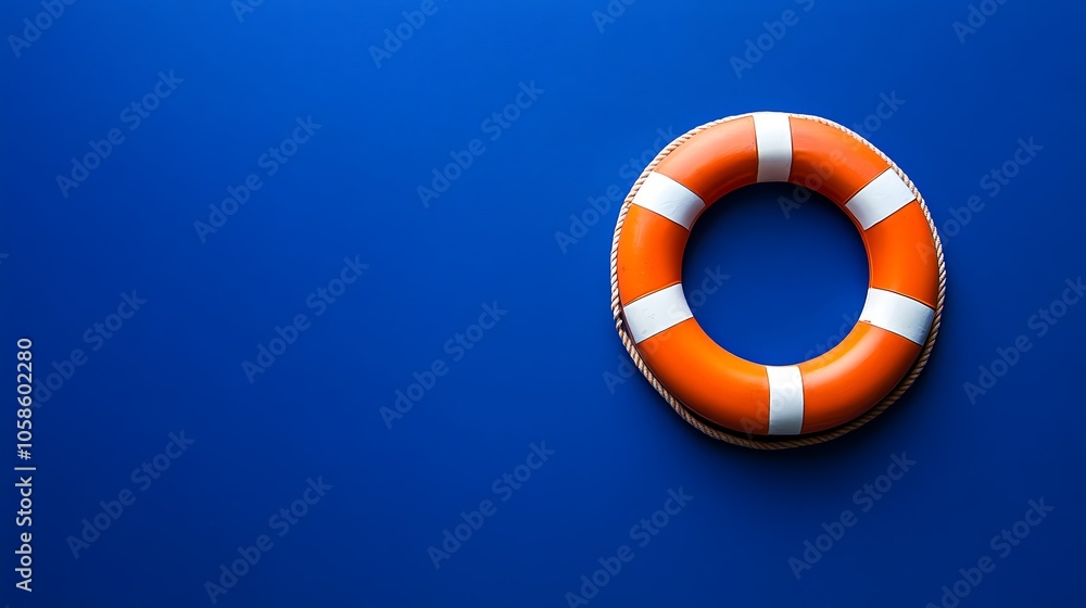A vibrant orange life ring on a blue background, symbolizing safety in water. A vibrant orange life ring on a blue background, symbolizing safety in water.