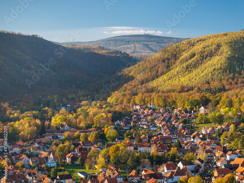 Blick durchs Ilsetal von Ilsenburg zum Brocken photo