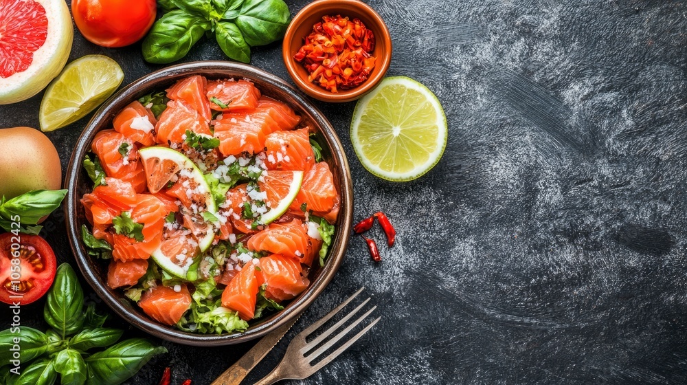 Fresh Salmon Ceviche with Lime, Basil and Chili Peppers Fresh Salmon Ceviche with Lime, Basil and Chili Peppers