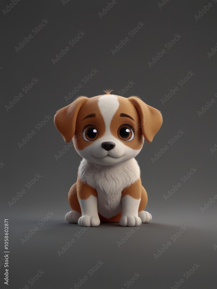 Fototapeta premium Cute Cartoon Puppy with Big Eyes