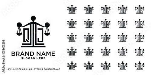Set of justice, pillar, and law logo design initial q combined with letter a to z