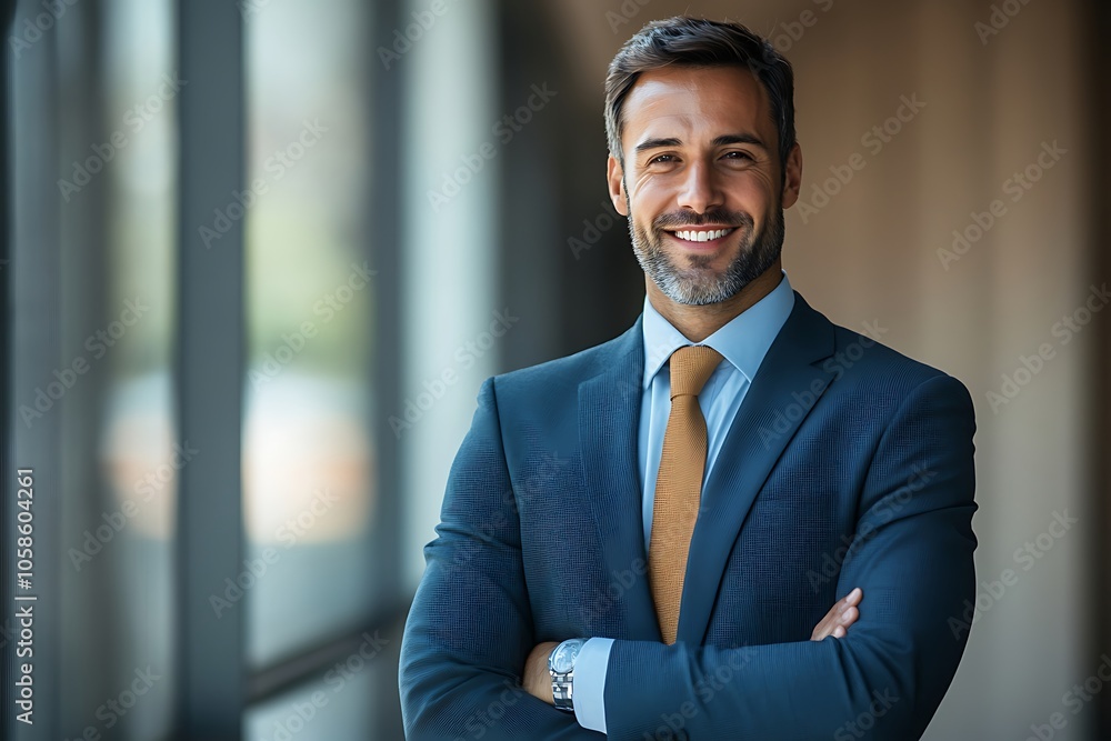 Confident Businessman in Blue Suit and White Shirt Confident Businessman in Blue Suit and White Shirt