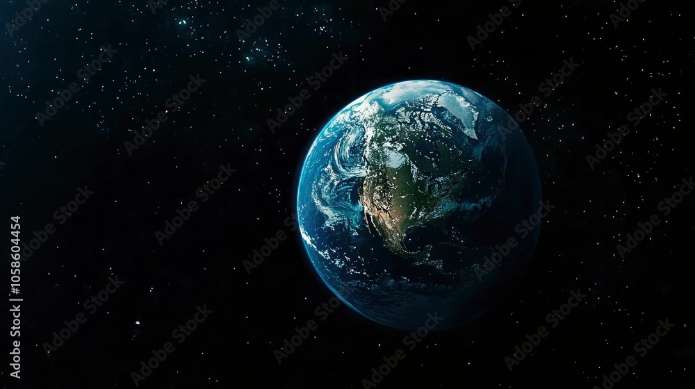 Obraz premium Earth from Space with Starry Background