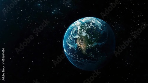 Earth from Space with Starry Background