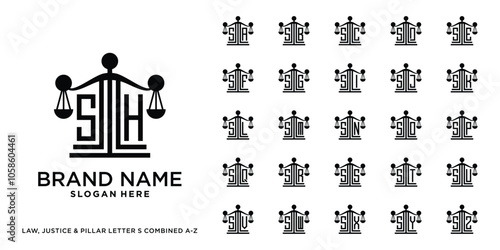 Set of justice, pillar, and law logo design initial s combined with letter a to z