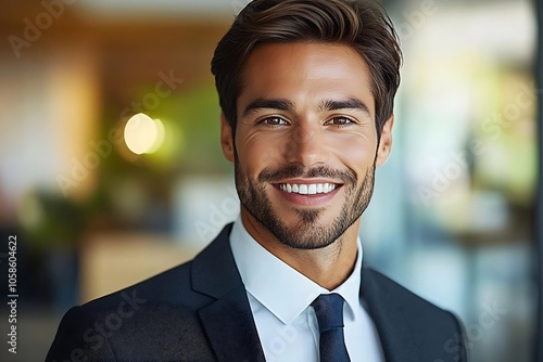 Confident Businessman in Blue Suit Headshot - Optimistic and Driven