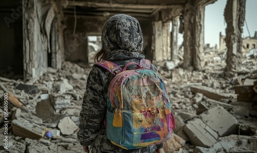 Wallpaper Mural A young girl walks through the rubble of a destroyed Torontodigital.ca