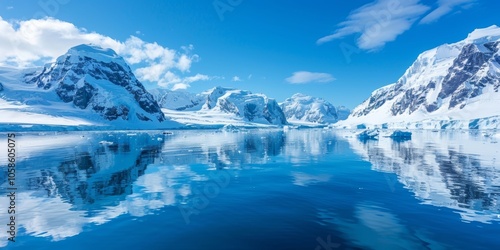 Wallpaper Mural Stunning Antarctic landscape showcasing glacial mountains and calm blue waters under a bright sky, reflecting nature's beauty during the summer months Torontodigital.ca