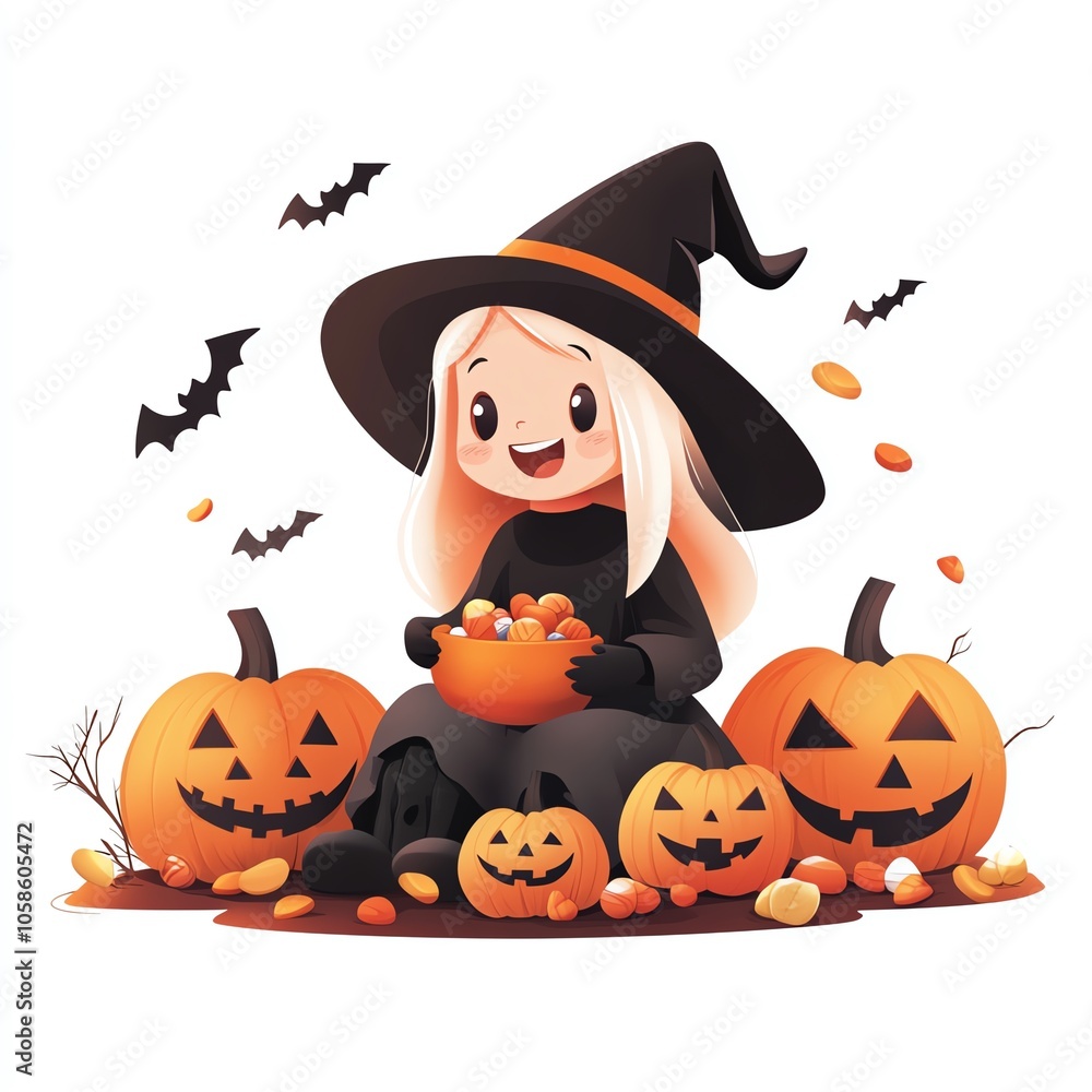 cute trickortreater with a scary face mask, smiling and collecting candy, cartoonish style, simple lines, pastel tones, fun and spooky Halloween night cute trickortreater with a scary face mask, smiling and collecting candy, cartoonish style, simple lines, pastel tones, fun and spooky Halloween night