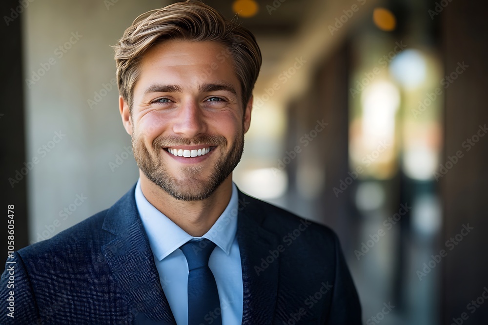 Confident Businessman in Blue Suit Smiling - Portrait - Professional Appearance Confident Businessman in Blue Suit Smiling - Portrait - Professional Appearance