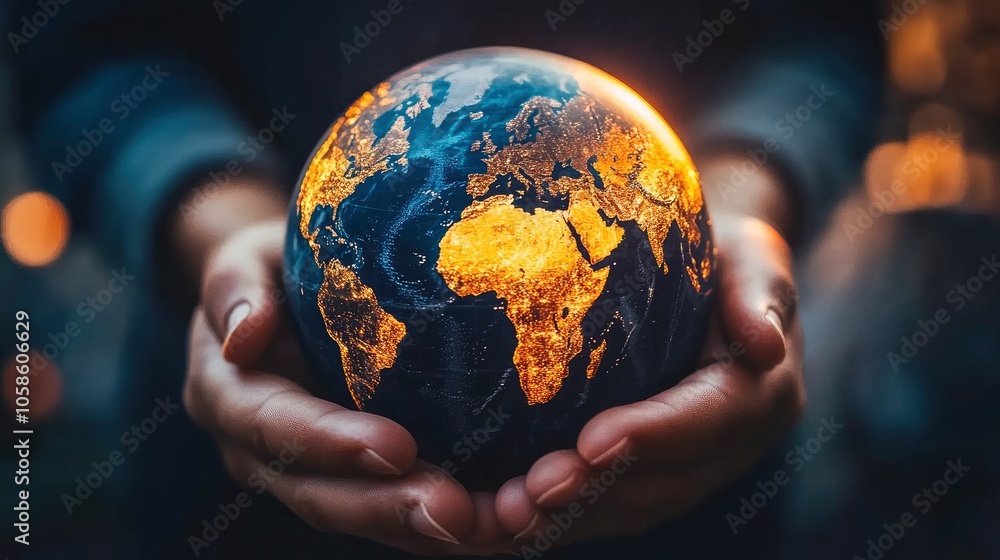Fototapeta premium Hands Holding a Glowing Earth Globe