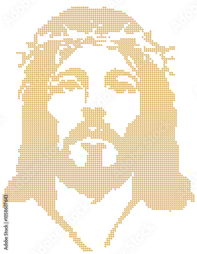 Golden color, portrait of Jesus' face, dot art, vector