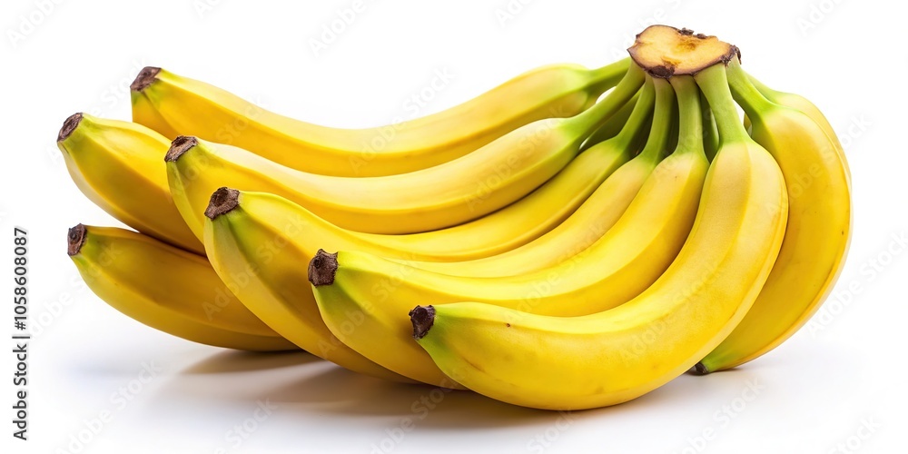 Vibrant, ripe bananas isolated against a white backdrop, perfect for showcasing healthy eating, smoothies, and gourmet dishes. An excellent stock image for nutritious lifestyle imagery. Vibrant, ripe bananas isolated against a white backdrop, perfect for showcasing healthy eating, smoothies, and gourmet dishes. An excellent stock image for nutritious lifestyle imagery.