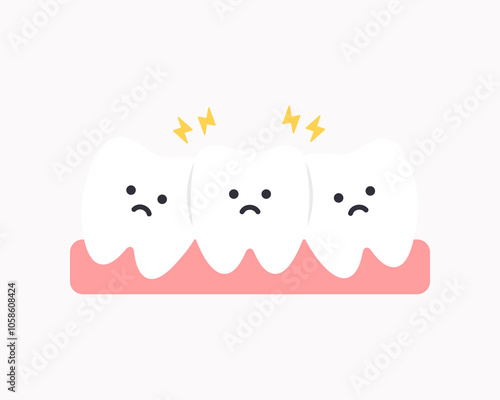 Sick crowded teeth character icon. Healthcare, dental, medicine, treatment, hygiene, oral care concepts. Flat cartoon vector design isolated illustration.