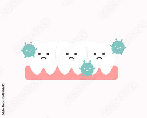 Sick bacteria teeth character icon. Healthcare, dental, medicine, treatment, hygiene, oral care concepts. Flat cartoon vector design isolated illustration.