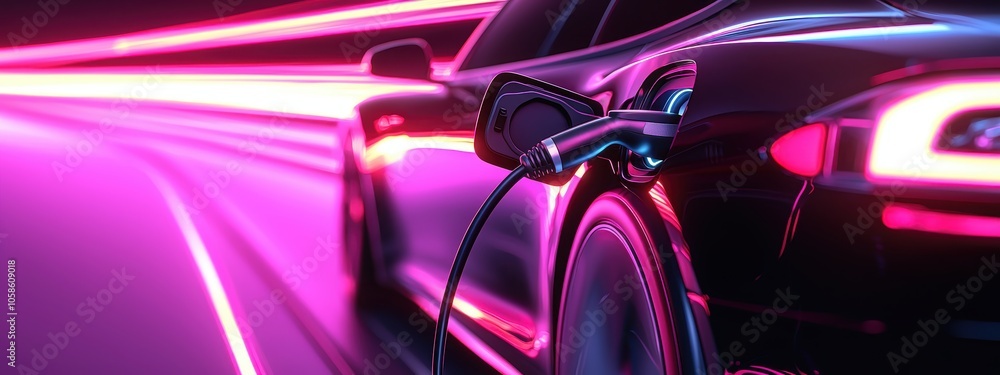 Explore a close-up view of an electric vehicle charging, showcasing modern technology with a sleek design and vibrant lighting effects that highlight eco-friendly energy solutions. Explore a close-up view of an electric vehicle charging, showcasing modern technology with a sleek design and vibrant lighting effects that highlight eco-friendly energy solutions.