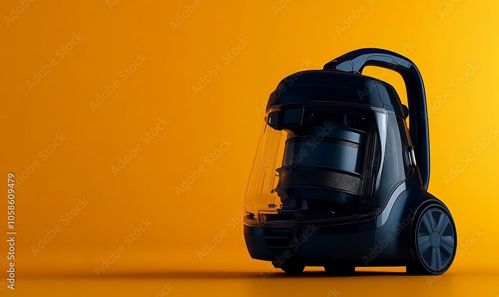 A modern vacuum cleaner against a vibrant orange background, highlighting its design and function. A modern vacuum cleaner against a vibrant orange background, highlighting its design and function.
