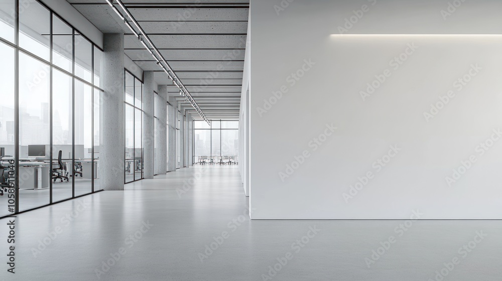 Fototapeta premium Modern Office Corridor with City View
