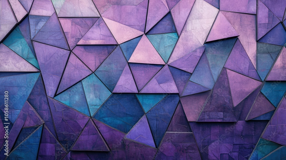 Abstract Geometric Pattern of Purple and Blue Triangles