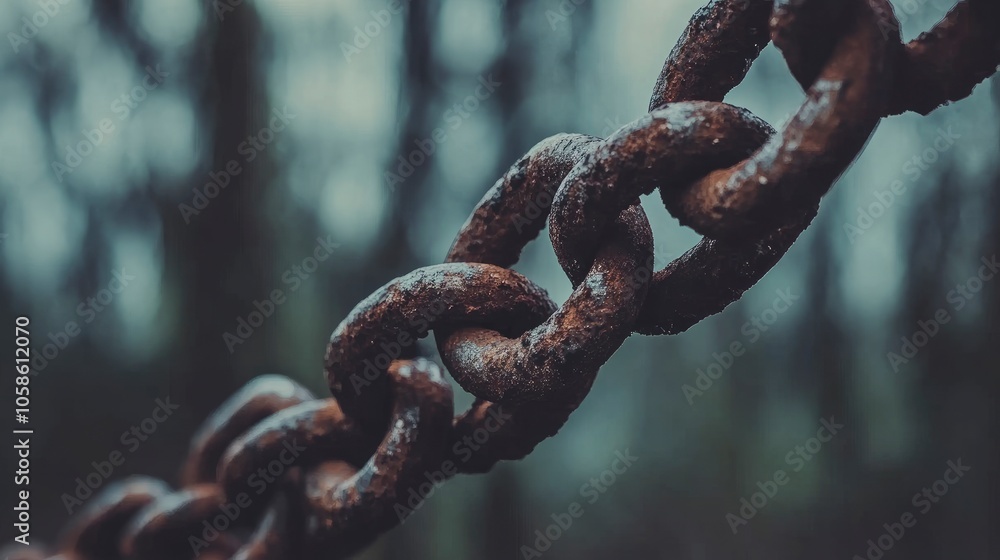 Closeup of Rusty Chain Against a Blurred Forest Background Closeup of Rusty Chain Against a Blurred Forest Background