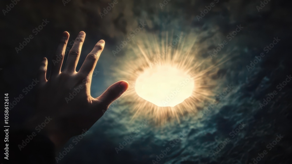 A hand reaches towards a glowing orb, symbolizing curiosity and the quest for knowledge in a mystical environment. A hand reaches towards a glowing orb, symbolizing curiosity and the quest for knowledge in a mystical environment.