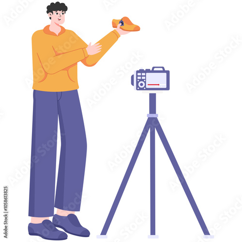 Illustration of Man Selling Shoe on Live Streaming