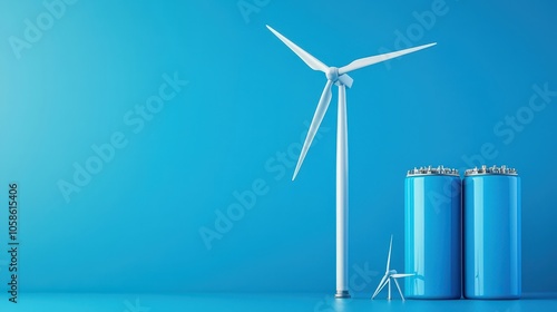 Renewable Energy Concept with Wind Turbine and Batteries