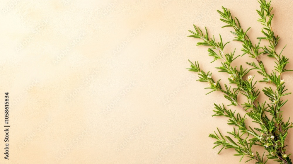 Fototapeta premium A sprig of fresh herbs on a soft, neutral background.