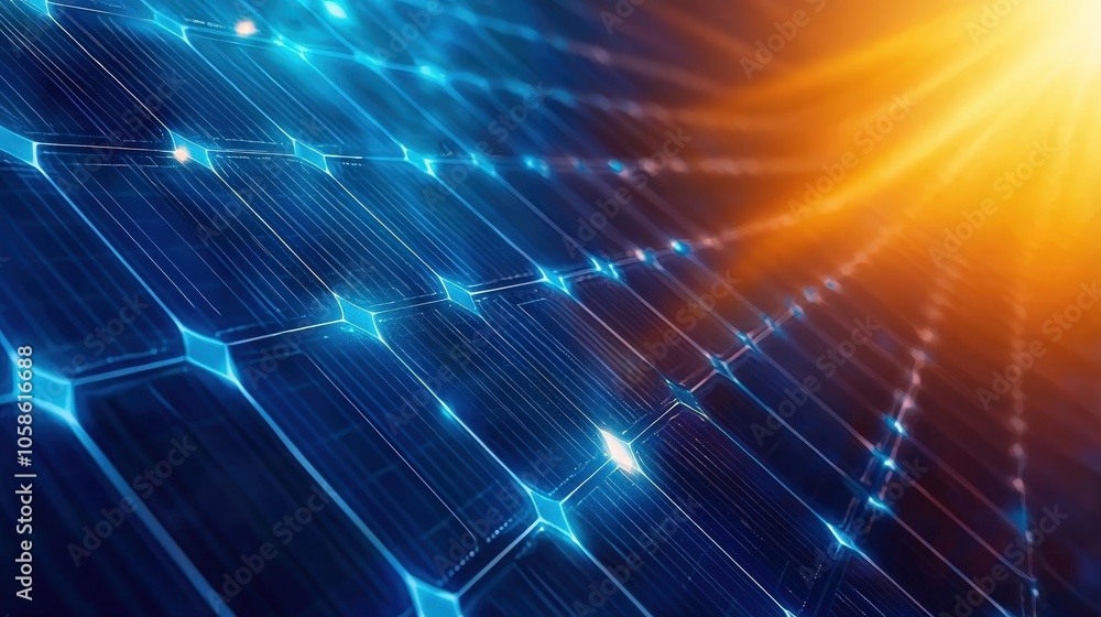Fototapeta premium Abstract Solar Panel Grid with Dynamic Light Effects