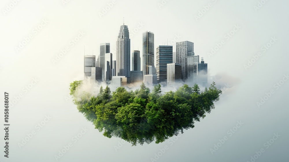 Fototapeta premium Urban Jungle: Cityscape Above Lush Green Forest
