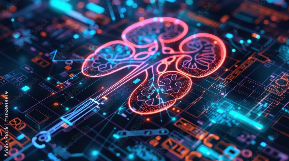 kidney testing results on digital interface on laboratory or surgical background, innovative technology in science and medicine concept. medical technology kidney testing results on digital interface on laboratory or surgical background, innovative technology in science and medicine concept. medical technology