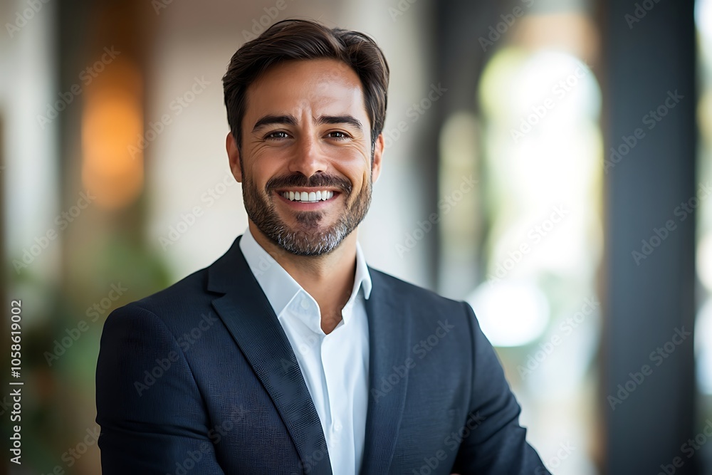 Confident Businessman in Blue Suit, Smiling and Ready for Success Confident Businessman in Blue Suit, Smiling and Ready for Success
