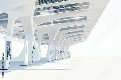 Sustainable Transportation Hub with Electric Vehicle Charging Stations in Futuristic Setting photo