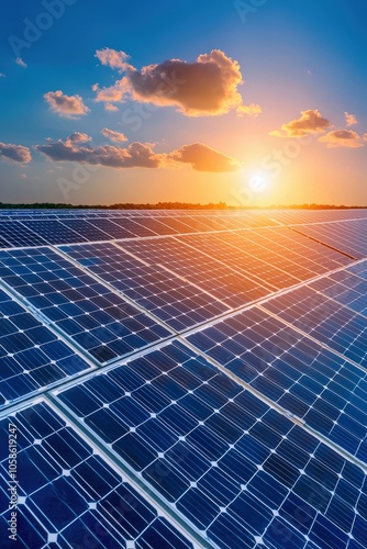 Solar Panels Under Beautiful Evening Sky