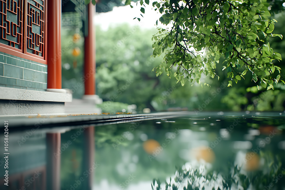 Serenity reflected the beauty of an ornate chinese pavilion in a tranquil pool Serenity reflected the beauty of an ornate chinese pavilion in a tranquil pool
