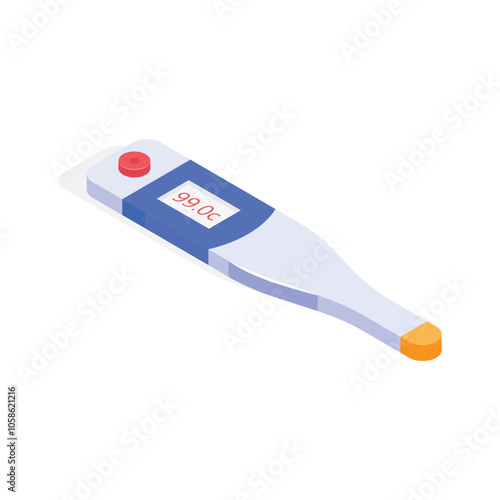 Digital thermometer isometric icon, Body temperature measurement