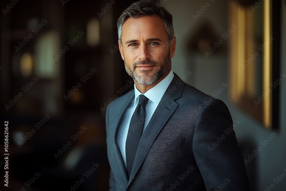 Confident Businessman in Grey Suit and Tie, Portrait Confident Businessman in Grey Suit and Tie, Portrait