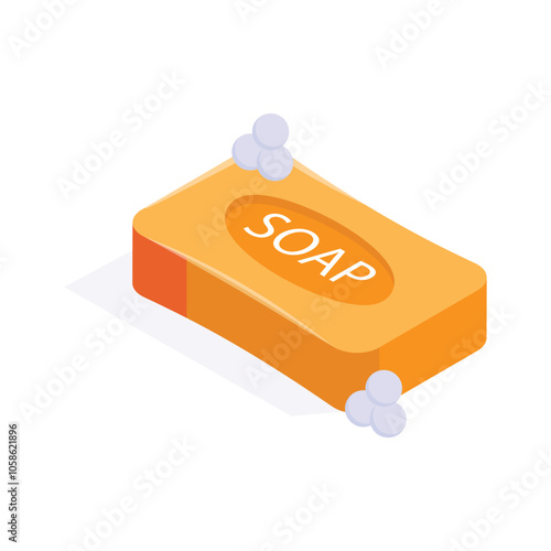 Isometric icon of soap bar, hygiene and cleaning