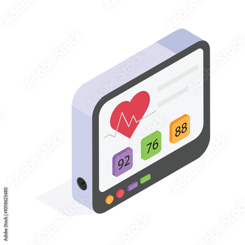 Digital heart monitor displaying heart rate and health stats
